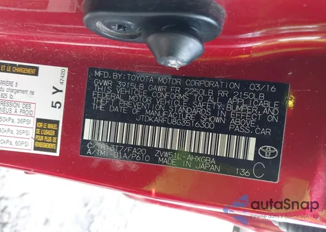 2016 Toyota Prius Three from USA, damaged, VIN JTDKARFU8G3516300